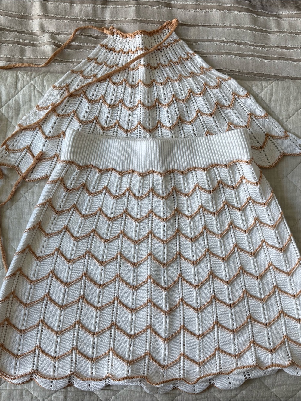 White and Tan Knit Two-Piece Set